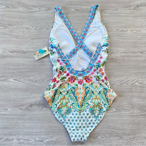 NWT Johnny Was Dreamer V-Neck One-Piece Swimsuit Size XL - Picture 2 of 11